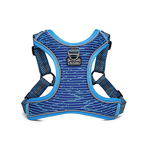 Suredoo Arnés Perro Reflectante Ajustable, Arnés Antitirones Suave Acolchado Cómodo Transpirable Arnés Chaleco para Cachorros Perros Pequeños Mediano (M, Azul)