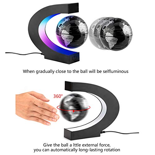 Surplex C Forma Globo Flotante de Levitación Magnética con Luces Color LED, Mapa de Mundial Rotativo para la Educación Enseñanza Inicio Oficina de Decoración de Escritorio Regalo (Negro)