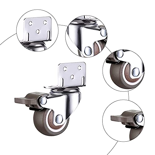 Swetup Ruedas Giratorias Pequeñas, 4 Piezas Ruedas Giratorias Ruedas con Placas de Freno Silencio Rueda Pivotantes para Muebles, 32mm, Goma, TPE para Rodillo de Transporte de Muebles de Paleta