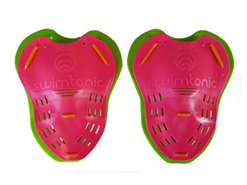 SWIMTONIC Palas de Natación Advanced Stroke, Dobles Palas ergonómicas y Confortables.Fuerza, técnica, Todos los Estilos, Triatlón, Sincro, Aquafitness. (Rosa/Verde)