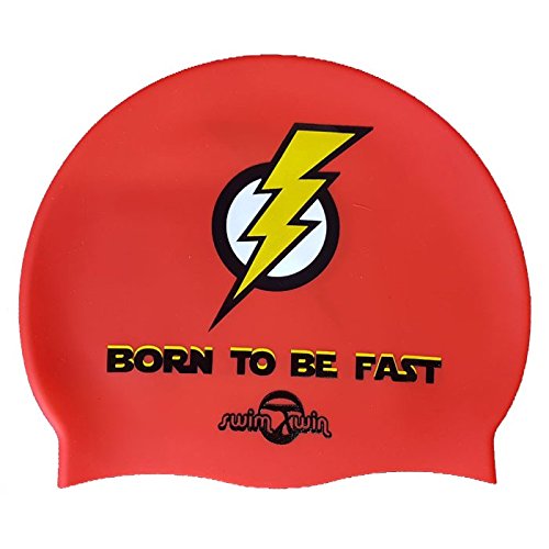 Swimxwin Gorro de Silicona Born to be Fast | Gorro de Natación| Alta Comodidad y adherencia | Diseño y Estilo Italiano