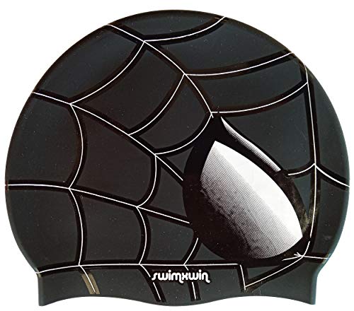 Swimxwin Gorro de Silicona Spider Negro | Gorro de Natación| Alta Comodidad y Visibilidad | Diseño y Estilo Italiano