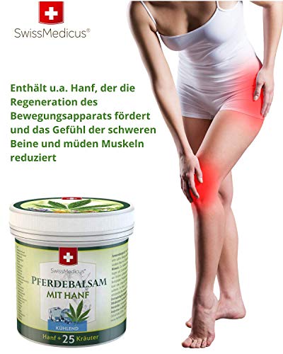 SwissMedicus Pferdebalsam - Bálsamo de caballo con cannabis – efecto frío - crema de masaje para músculos y ligamentos - ideal para deportistas - extractos de plantas naturales - uso diario -500 ml