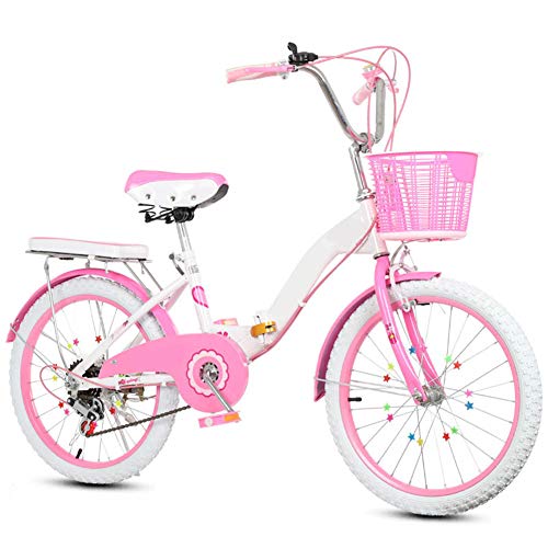 SYCHONG Bicicletas para Niños, Bicicletas Individual Plegable Velocidad, La Princesa del Viento De Estudiantes De Coches, Adecuado para Las Niñas 8-16 Años De Edad,1pink,22inches