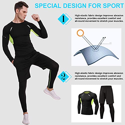 Sykooria Camiseta de Compresión Manga Corta Manga Larga para Hombre Ropa Deportiva de Transpirable y Secado Rápido para Deporte Running Ciclismo Fitness Gym Entrenamiento