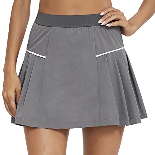 Sykooria Falda Padel Mujer Falda Pantalon Mujer de Doble Capa con Bolsillo Falda Tenis Mujer Secado Rápido Falda Deporte Mujer para Tenis Running Golf Gym,Gris,XL