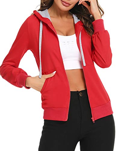 Sykooria Sudadera con Capucha para Mujer Chaqueta Deportivo con Cremallera y 2 Bolsillo para Mujeres Casual Correr Fitness