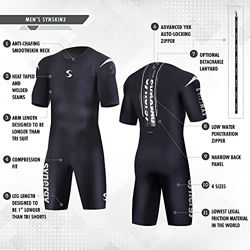 Synergy Triathlon - Bañador para hombre SynSkin 3 Skinsuit Ironman USAT & FINA Approved, Negro , S