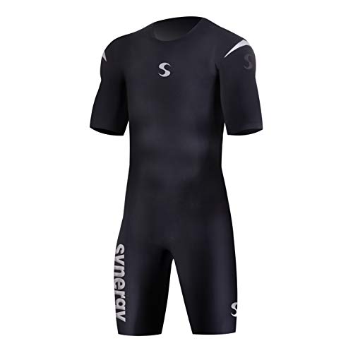 Synergy Triathlon - Bañador para hombre SynSkin 3 Skinsuit Ironman USAT & FINA Approved, Negro , S