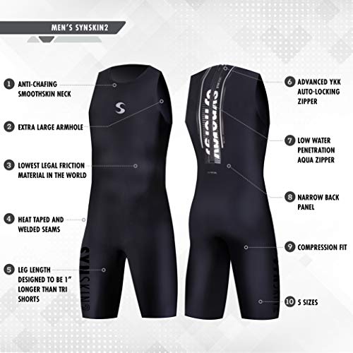 Synergy Triathlon Swimskin - Skinsuit Ironman USAT & FINA Approved, Negro , XX-Large