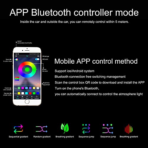 TABEN Car Ambient Light RGB App Control Lámpara de luz Decorativa DIY Reajuste Tubo de Fibra óptica Flexible 64 Colores Iluminación Interior Atmósfera Luz 1W DC 12V 3m