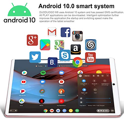 Tablet 10 Pulgadas Android 10.0, 4G LTE Tablets, 4GB de RAM y 64 GB/Scalabile a 128 GB, Dobles SIM, GPS, WiFi, 8000mAH,Teclado Bluetooth, Ratón, Funda para Tableta y Más Incluidos (Plata) (Rosa)