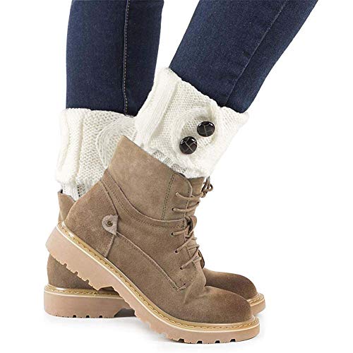 Tacobear Calentadores Piernas Mujer Invierno Caliente de Punto Cortos Calientapiernas Leg Warmers Calcetines para Botas (4 Pares, Negro+Caqui+Blanco+Gris)