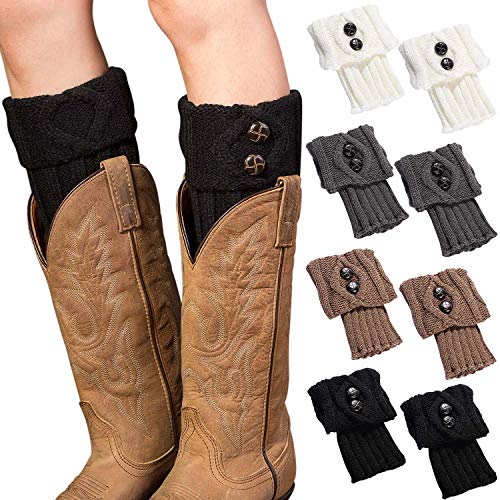 Tacobear Calentadores Piernas Mujer Invierno Caliente de Punto Cortos Calientapiernas Leg Warmers Calcetines para Botas (4 Pares, Negro+Caqui+Blanco+Gris)