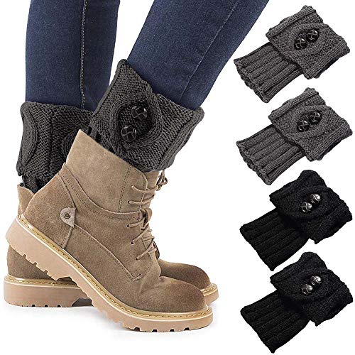 Tacobear Calentadores Piernas Mujer Invierno Caliente de Punto Cortos Calientapiernas Leg Warmers Calcetines para Botas (4 Pares, Negro+Caqui+Blanco+Gris)