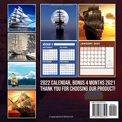 TALL SHIPS CALENDAR 2022: Sailing Ship January 2022 - December 2022 OFFICIAL Squared Monthly Calendar Months Mini Planner | Classroom, Home, Office | BONUS 4 Months 2021