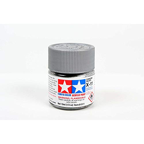 Tamiya 81511 - Pintura Acrílica Mini, Brillo Plateado Frasco de 10ml, X-11