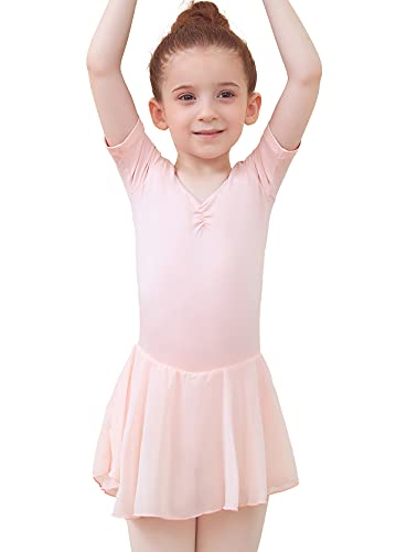 Tancefair Vestido de ballet para niñas y niños, con cuello en V, manga corta, con falda de gasa, Manga larga rosa