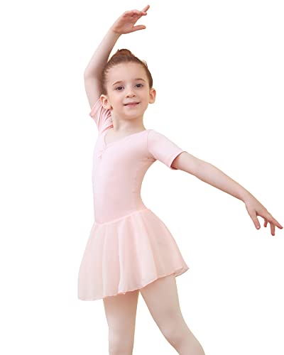Tancefair Vestido de ballet para niñas y niños, con cuello en V, manga corta, con falda de gasa, Manga larga rosa