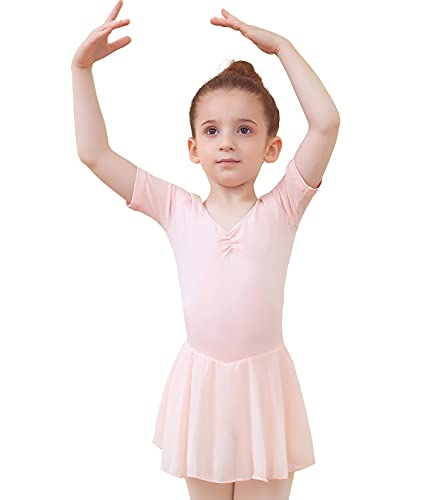 Tancefair Vestido de ballet para niñas y niños, con cuello en V, manga corta, con falda de gasa, Manga larga rosa