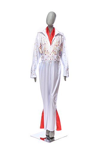 Tante Tina Disfraz de Elvis para hombre – Disfraz de estrella rockera de 3 piezas, incluye mono, cinturón y pañuelo – Color blanco – Talla L (54/56)