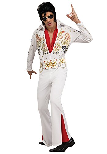 Tante Tina Disfraz de Elvis para hombre – Disfraz de estrella rockera de 3 piezas, incluye mono, cinturón y pañuelo – Color blanco – Talla L (54/56)