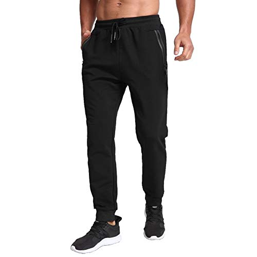 Tanzoer Pantalon Chandal Hombre Jogger Deporte Hombre Algodon Pantalon Tenis Running Deportivo Hombre Slim Fit Pantalon de Chandal con Bolsillos de Cremallera Negro 3XL