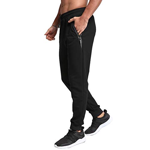 Tanzoer Pantalon Chandal Hombre Jogger Deporte Hombre Algodon Pantalon Tenis Running Deportivo Hombre Slim Fit Pantalon de Chandal con Bolsillos de Cremallera Negro 3XL