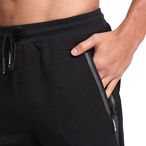 Tanzoer Pantalon Chandal Hombre Jogger Deporte Hombre Algodon Pantalon Tenis Running Deportivo Hombre Slim Fit Pantalon de Chandal con Bolsillos de Cremallera Negro 3XL