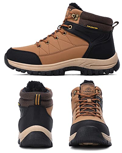 TARELO Botas Hombre Botines Zapatos Invierno Montaña de Nieve Cálido Fur Forro Aire Libre Boots Urbano Senderismo Esquiar Caminando(EU,Amarillo y negro,Numeric_41)