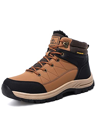 TARELO Botas Hombre Botines Zapatos Invierno Montaña de Nieve Cálido Fur Forro Aire Libre Boots Urbano Senderismo Esquiar Caminando(EU,Amarillo y negro,Numeric_41)