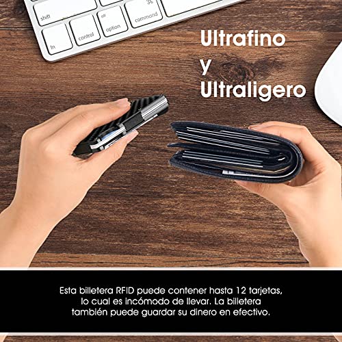 Tarjetero para Tarjeta de Crédito,PROTECCIÓN hasta 12 Tarjetas,Cartera de Aluminio Ultrafina,Estuche Tarjetas Bancarias,Billetera Minimalista con Bloqueo RFID para Hombre,, Negro