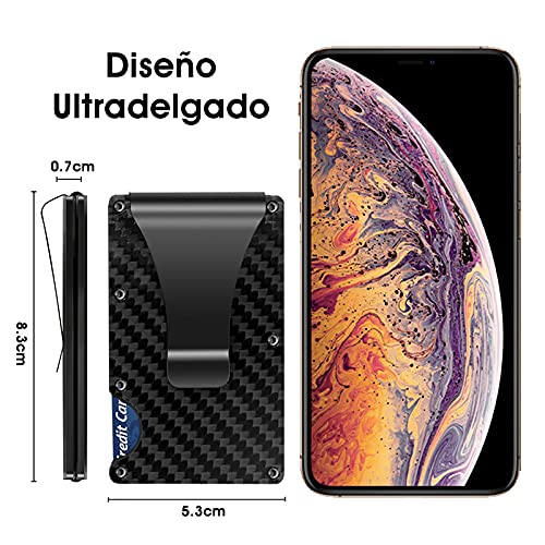 Tarjetero para Tarjeta de Crédito,PROTECCIÓN hasta 12 Tarjetas,Cartera de Aluminio Ultrafina,Estuche Tarjetas Bancarias,Billetera Minimalista con Bloqueo RFID para Hombre,, Negro