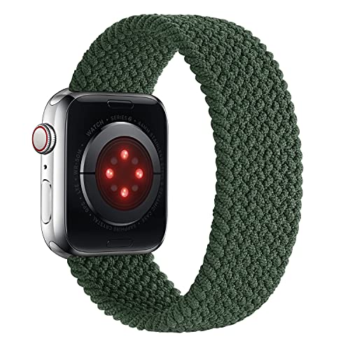 Tasikar Solo Loop Trenzada Compatible con Correa Apple Watch 45mm 41mm 44mm 42mm 40mm 38mm, Pulsera de Repuesto Nylon de Elástica por iWatch Serie 7 6 5 4 3 2 1, SE(38mm/40mm/41mm-M, Ejercito Verde)