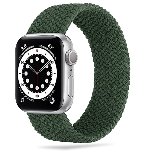 Tasikar Solo Loop Trenzada Compatible con Correa Apple Watch 45mm 41mm 44mm 42mm 40mm 38mm, Pulsera de Repuesto Nylon de Elástica por iWatch Serie 7 6 5 4 3 2 1, SE(38mm/40mm/41mm-M, Ejercito Verde)