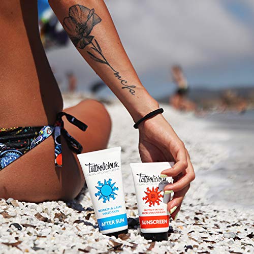 Tattoolicious AFTER SUN - Aftersun para tatuajes, con principios bioactivos, revitaliza el tatuaje después de la exposición al sol, 100 ml