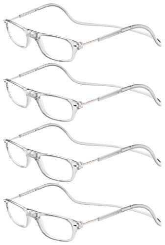 TBOC Gafas de Lectura Presbicia Vista Cansada – [Pack 4 Unidades] Montura Transparente Graduadas +4.00 Dioptrías Hombre Mujer Regulables Plegables Imantadas Lentes Aumento Leer Ver Cerca Cuello Imán