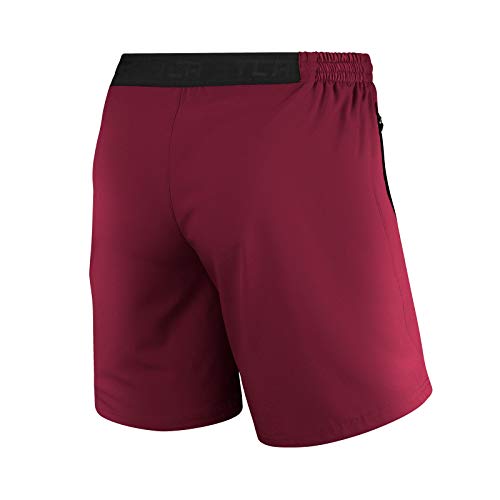 TCA Hombre Elite Tech Pantalones Cortos con Bolsillos con Cremallera - Rojo Oscuro, L