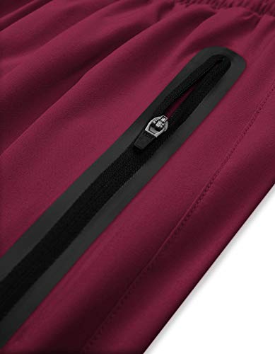 TCA Hombre Elite Tech Pantalones Cortos con Bolsillos con Cremallera - Rojo Oscuro, L