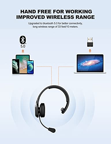 TECKNET Auriculares con Micrófonos PC,Auricular Bluetooth Cascos con Estación de Carga Cancelación de Ruido Sonido estéreo Claro Cascos Compartible Skype, Teléfono,Centros de Llamadas,Cursos Online