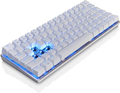 Teclado mecánico AK33 de Lexon tech, teclado para juegos con cable USB con retroiluminación LED azul, teclado compactos de 82 teclas, interruptores azul , mecanógrafos y jugadores de juegos (blanco)