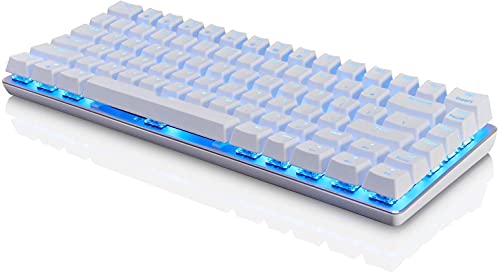 Teclado mecánico AK33 de Lexon tech, teclado para juegos con cable USB con retroiluminación LED azul, teclado compactos de 82 teclas, interruptores azul , mecanógrafos y jugadores de juegos (blanco)