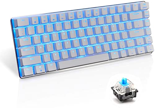 Teclado mecánico AK33 de Lexon tech, teclado para juegos con cable USB con retroiluminación LED azul, teclado compactos de 82 teclas, interruptores azul , mecanógrafos y jugadores de juegos (blanco)