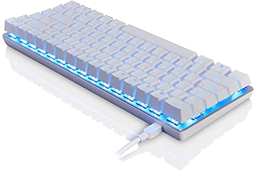 Teclado mecánico AK33 de Lexon tech, teclado para juegos con cable USB con retroiluminación LED azul, teclado compactos de 82 teclas, interruptores azul , mecanógrafos y jugadores de juegos (blanco)