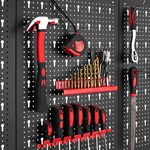 tectake 403559 Tablero perforado para herramientas, Panel metálico con agujeros para pared, Organizador multiusos con soportes, Estantería de almacenamiento portaherramientas