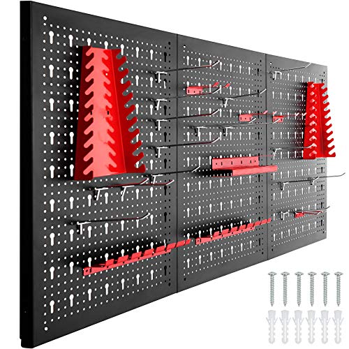 tectake 403559 Tablero perforado para herramientas, Panel metálico con agujeros para pared, Organizador multiusos con soportes, Estantería de almacenamiento portaherramientas