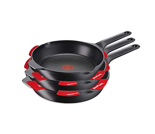 Tefal Aroma - Juego de 3 sartenes: Sartenes de 22, 24 y 26 cm de aluminio fundido y titanio, sartenes antiadherentes, tecnología Thermospot, cocción uniforme, todo tipo cocinas, sin PFOA, color negro