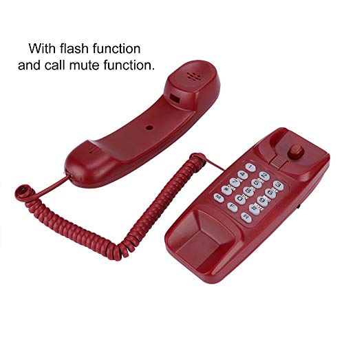 Teléfono Fijo con Cable, teléfono Fijo de Montaje en Pared, extensión sin identificador de Llamadas Teléfono residencial para hoteles Familiares(Rojo)