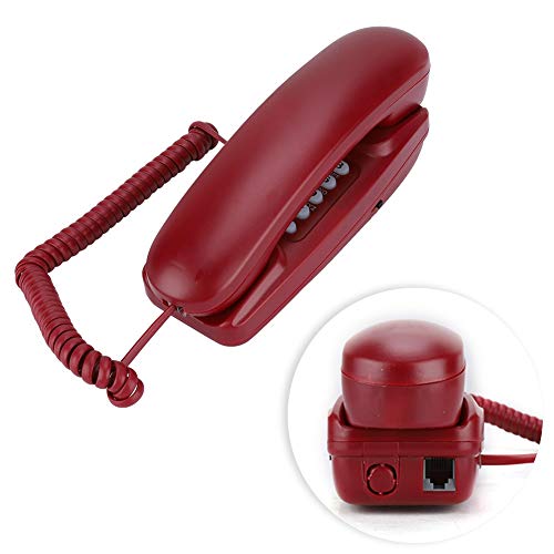 Teléfono Fijo con Cable, teléfono Fijo de Montaje en Pared, extensión sin identificador de Llamadas Teléfono residencial para hoteles Familiares(Rojo)