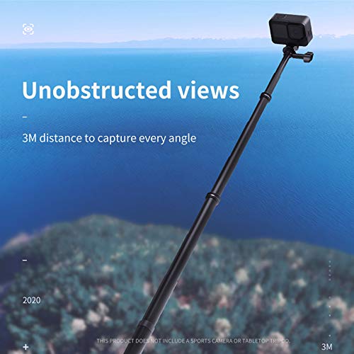 TELESIN 3M/118 Long Carbon Fiber Handheld Selfie Stick Monopie de Poste Extensible para GoPro MAX Hero 10 9 8 7 6 5 Cámara de acción dji OSMO Negra Insta 360 One R One X y Otras cámaras de acción